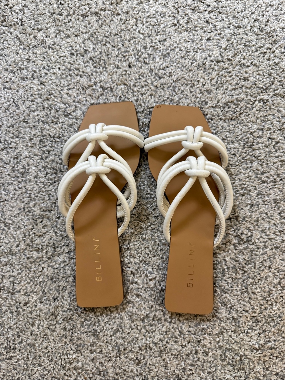 Billini White Knotted Strap Square-Toe Slide Sandals - 7